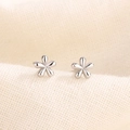 Orecchini a perno a forma di fiore in argento lucido su sfondo in tessuto intrecciato - Fiore a cinque petali di platino (B199-Colore Platino)