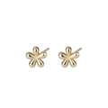 Orecchini a lobo minimalisti a forma di fiore dorato con petali lucidi su sfondo bianco - Fiore a cinque petali dorato (B199-Oro)