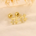 Gold-plated hashtag stud earrings with sparkling crystals and secure screw-back closure - Hashtag Zirconia (Gold) / Gold