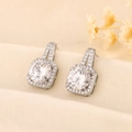 Classic silver square zircon stud earrings with micro-inlaid halo on warm beige background - Light Luxury Square Halo Style (C303) / Silver