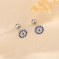 Orecchini a perno Malocchio in argento con zirconi blu su tessuto testurizzato - Chiusura a Vite