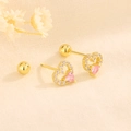 Herz-Ohrstecker in Gold mit rosa Zirkon-Stein und sicherem Schraubverschluss - Gold