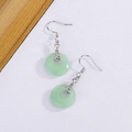Elegant Chinese style long earrings with green jade-like donuts and silver cloud motifs - Platinum Color (XP01-Platinum Color)