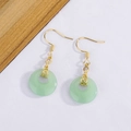 Classic Chinese-style long drop earrings with green jade-like circles and gold details - Gold Color (XP01-Gold Color)