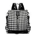 Zaino classico con motivo pied-de-poule, finiture in pelle e cerniera metallica verticale - Nero
