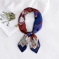 70cm square silk scarf with vintage heraldic crest in burgundy and navy blue colors - Navy Equestrian Print