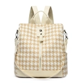 Zaino pied de poule beige e marrone chiaro con tracolla rimovibile e dettagli in pelle - Bianco Sporco