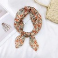 Floral print cotton linen small square scarf hair tie in beige and orange color - 33 Cotton Wild Berry Orange