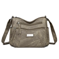 Retro crossbodytas van zacht leer voor dames met meerdere vakken en verstelbare riem - Khaki
