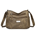 Retro soft leather crossbody bag for women with multiple zippers and large capacity - Yellow