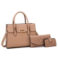 Ensemble de 3 sacs rose poudré avec gaufrage crocodile et fermoir en métal doré - Kaki Ensemble