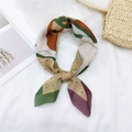 Abstract geometric pattern cotton linen square scarf in olive green and orange tones - 20 Cotton Horse Head Green Purple