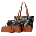 4-teiliges Set aus schwarzem Leder Shopper mit Federdruck und braunen Tragegriffen - 4-teiliges Set / Braun
