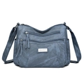 Retro blue soft PU leather crossbody bag with multiple zippers and tassel details - Blue
