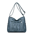 Women's vintage cross-body bag in dark denim blue with multi-pocket design and woven texture - Blue