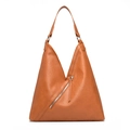 Brown triangular tote bag with lychee texture and diagonal zipper decoration - Yellow