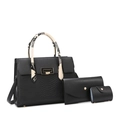 3-piece black tote set with python print handles, envelope clutch and card holder - Black And Khaki Set