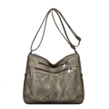Retro brown soft leather crossbody bag for women with multi-zipper pockets and woven texture - Khaki