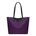 Grande borsa tote in nylon viola con manici in pelle nera e toppa con logo del marchio - Viola
