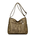 Dark brown retro PU leather crossbody bag with vintage texture and woven details - Yellow