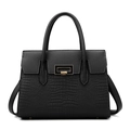 Elegant black tote bag with lychee and crocodile texture and gold hardware detail - Black Single Bag