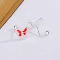 Pendientes de mariposa en plata S925 con esmalte degradado rojo y rosa diseño moderno - Oro Blanco