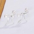 Minimalist silver bow knot stud earrings with secure screw back design for women - Silver Bowknot Style (C320)
