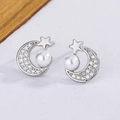 S925 silver stud earrings featuring star, moon, and pearl accents for women - Star Moon Pearl Style (C323)