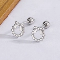 S925 sterling silver bow wreath stud earrings with screw back closure for women - Silver Bowknot Wreath Style (C324)