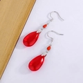Orecchini vintage a goccia rossa con dettagli in foglia d'argento e zirconi - Stile Oro Bianco (XP11)