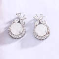 Elegant bow earrings with white chalcedony stone and sparkling zircon halo - White Bowknot Round Style (C332)