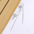 Elegant silver butterfly tassel earrings with micro-inlaid stones and long chain dangles - White Gold