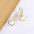 Elegant white pearl drop earrings with gold frame and sparkling crystals on hooks - Gold