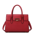 Red embossed tote bag with faux crocodile texture, golden lock and top handles - Red Bag Style