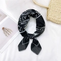 Black and white silk-texture neck scarf with stars, dots and letter print pattern - 8 Cotton Sincere Heart Black