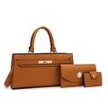 Ensemble de 3 sacs cabas marron motif litchi avec fermoir en métal et décorations perles - Marron Ensemble