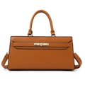 Brown lychee leather tote bag with gold metal lock and versatile shoulder strap - Brown Single Bag