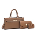 Ensemble de sacs à main 3 en 1 en cuir marron avec fermoir tournant et perles - Kaki Ensemble