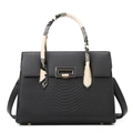 Black tote bag with snakeskin pattern texture and elegant golden metallic clasp - Black And Khaki Bag