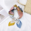 Colorful geometric pattern square scarf tied on a straw bag for summer accessory decor - 22 Cotton Horse Head Blue Yellow