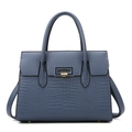 Navy blue crocodile embossed tote bag with gold swivel lock and adjustable strap - Blue Single Bag