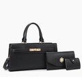 Ensemble de sacs à main trois pièces en cuir noir avec motif litchi et boucles dorées - Noir Ensemble