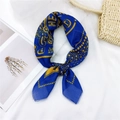 Dark blue linen silk neckerchief with yellow letter prints and polka dot pattern - 7 Cotton Sincere Heart Blue