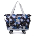 Navy blue unicorn print expandable travel tote bag with wheels and trolley strap - Versatile Black