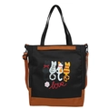 Borsa tote nera e marrone con quattro gatti dei cartoni animati, stampa love e tracolla - Nero