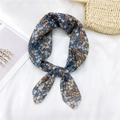 Blue-grey floral cotton linen scarf tied in a knot for stylish hair or neck accessory - 34 Cotton Wild Berry Blue
