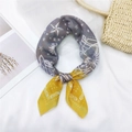 Gray and yellow square cotton linen scarf with star print on white fabric background - 16 Cotton Double Head Bird Grey Yellow