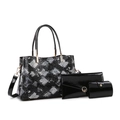 Ensemble 3 pièces sac cabas à motif serpent noir avec pochette et porte-monnaie - Noir Ensemble