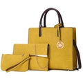 Three-piece mustard yellow tote bag set with chain envelope pouch and small wristlet wallet - Yellow
