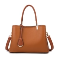 Brown litchi grain tote bag with top handles and gold-tone teardrop pendant - Brown Single Bag